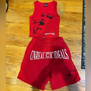 Red Graphic Tank and Shorts Set